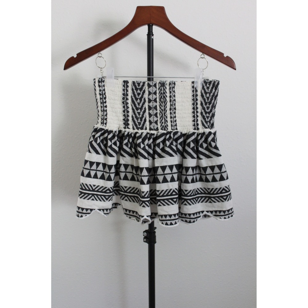 Muche‎ et Muchette Black White Geometric Smocked Mini Skirt Cotton One Size